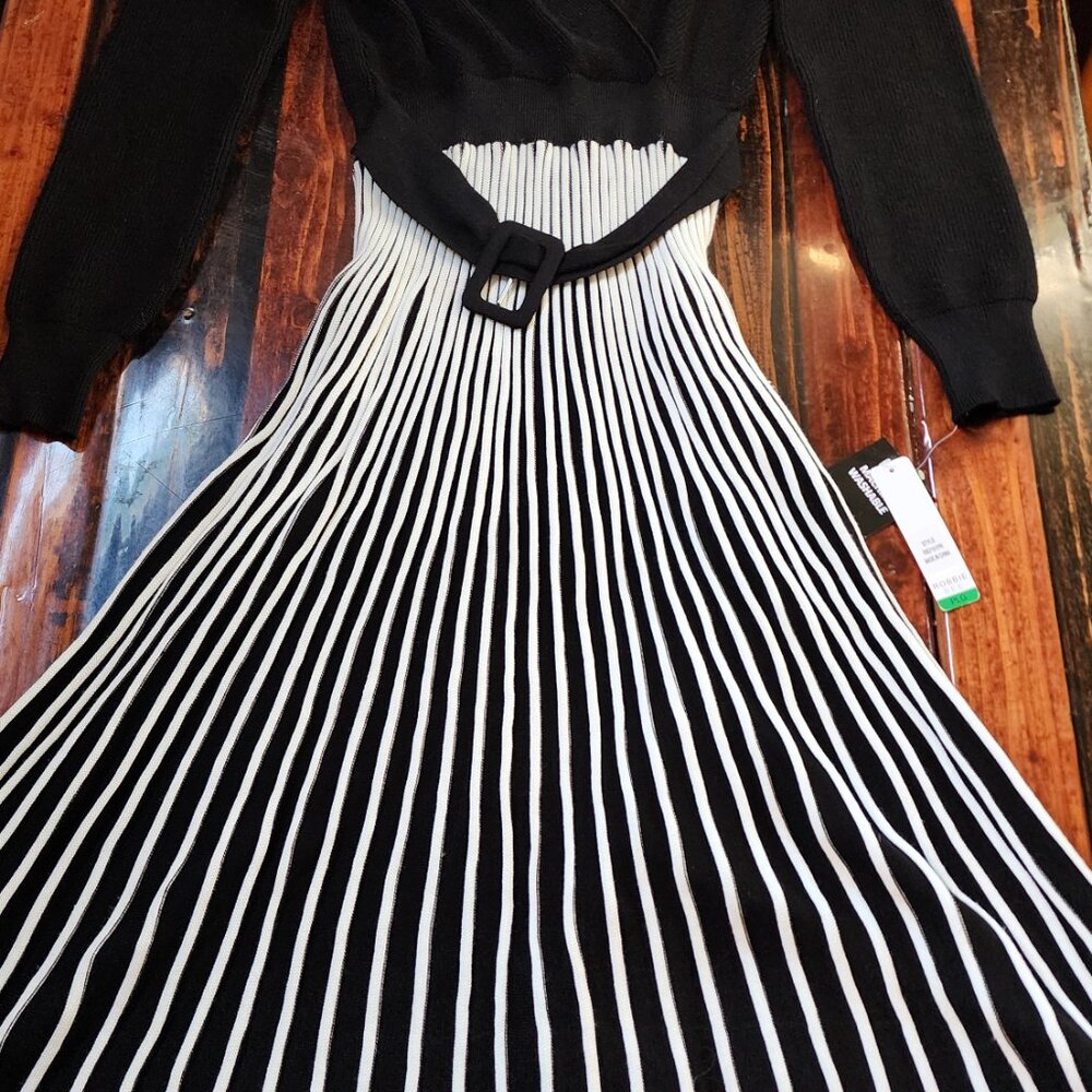 Robbie Bee Sweater Dress Long Sleeve Belted Pleated Skirt NWT - Picture 3 of 4